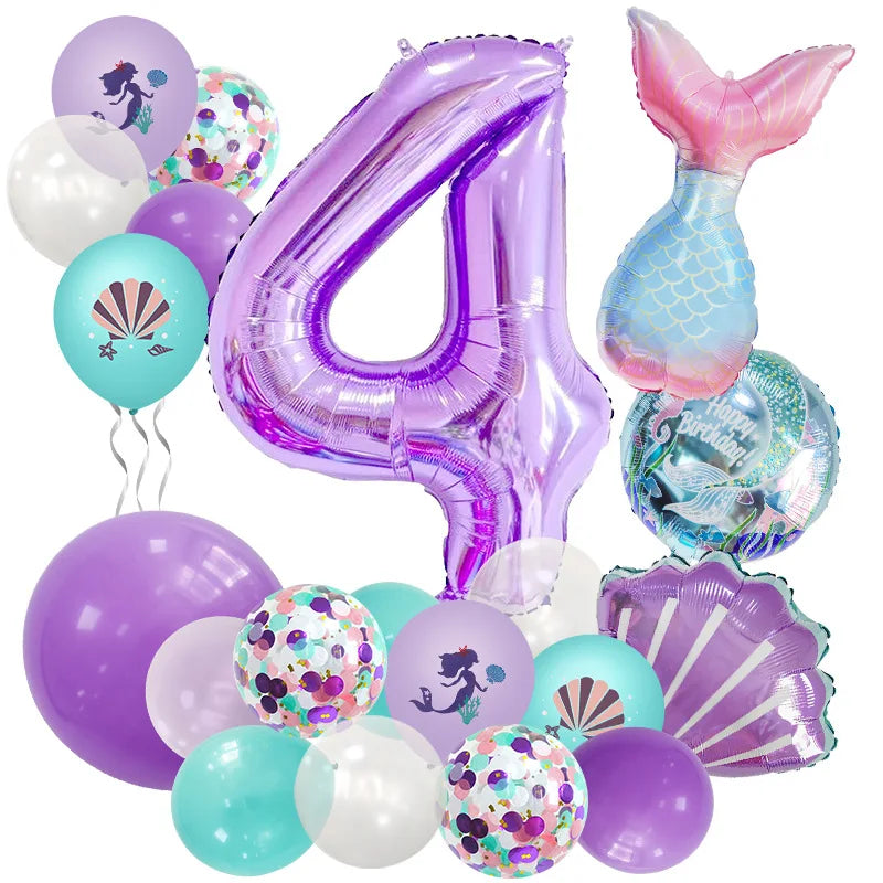 Mermaid Number Balloon Set – 0-9, Sequin & Foil