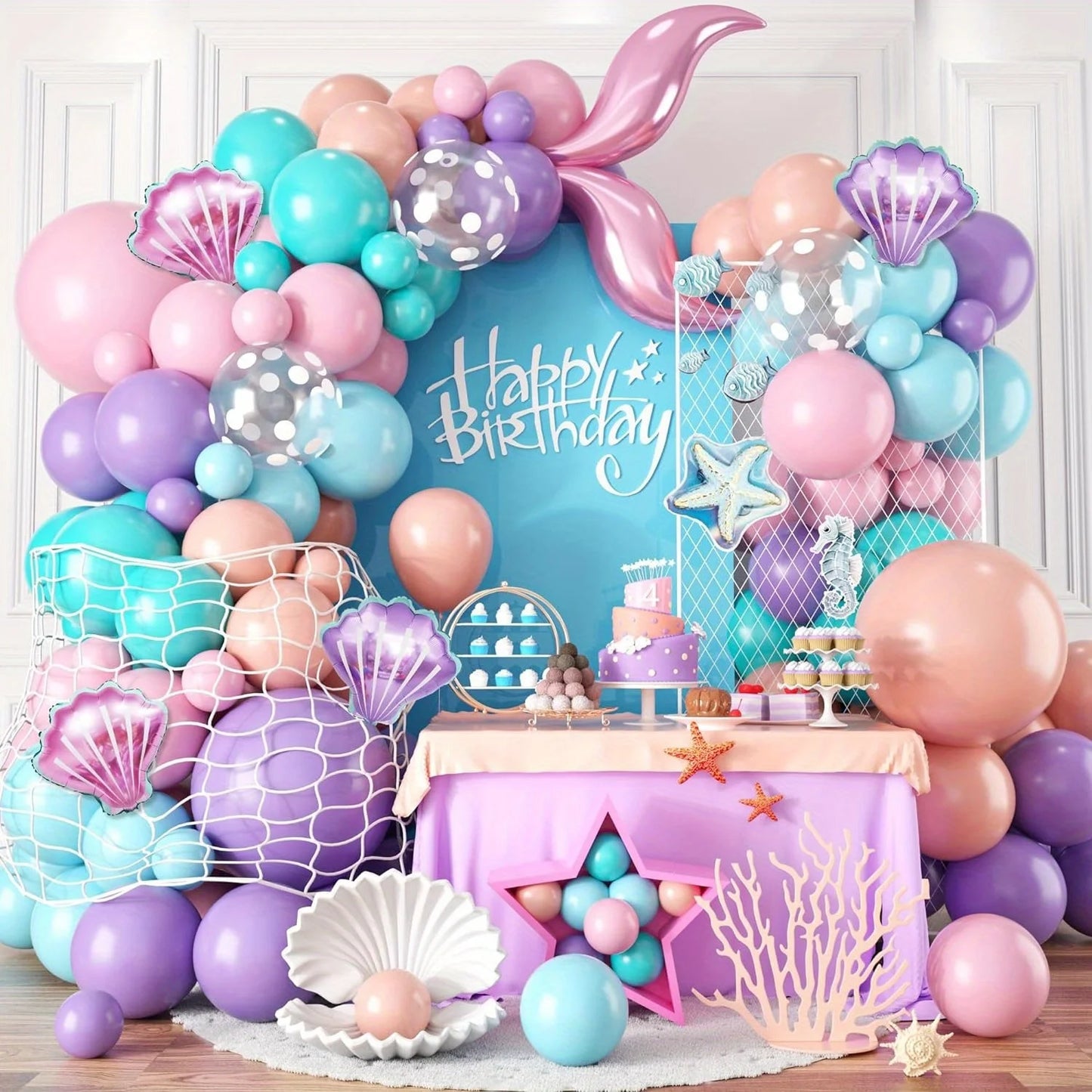 127pcs Mermaid Balloon Arch Set – Pink & Blue Party Decor