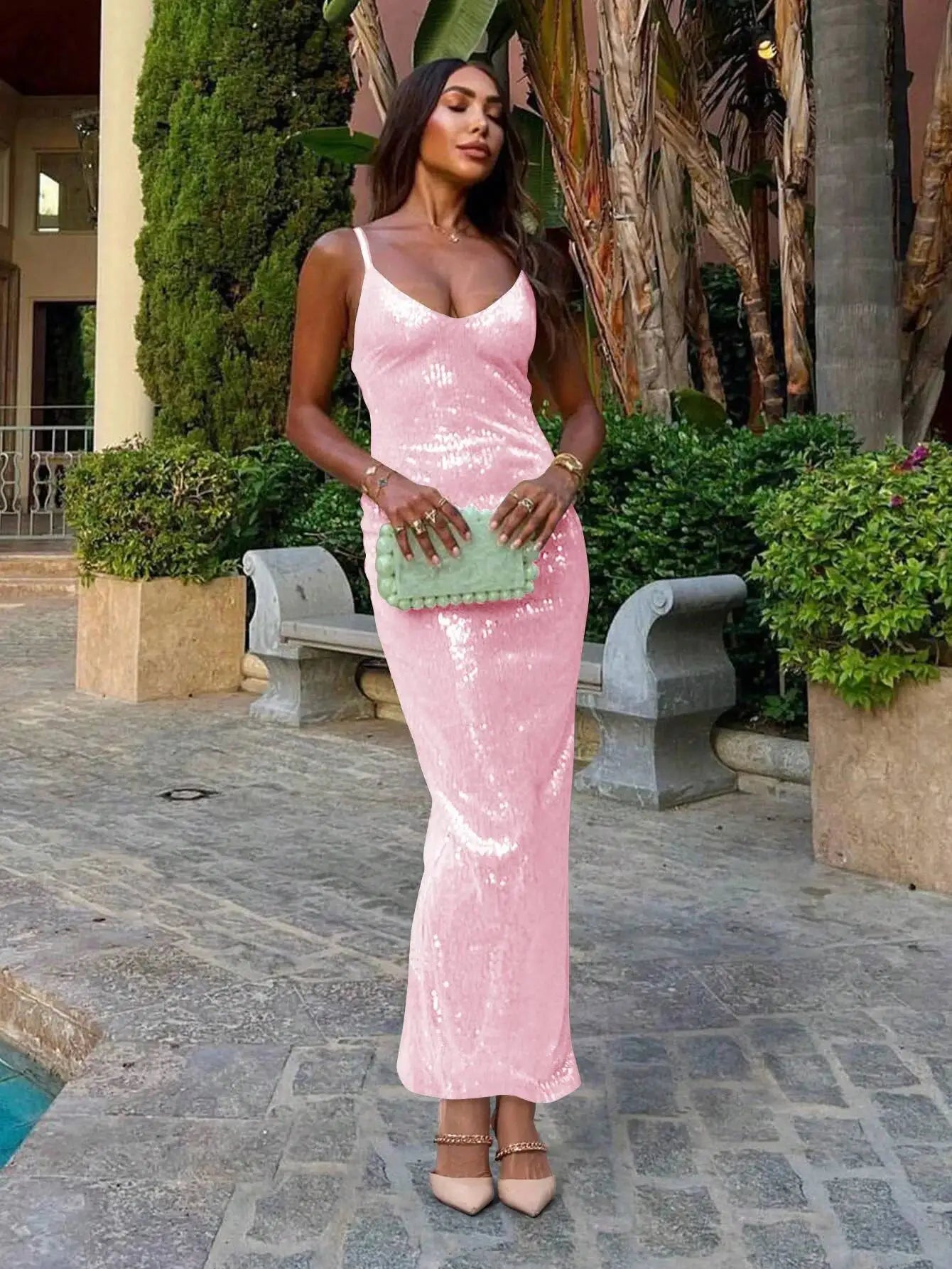 Zanna Glitter Backless Maxi Dress