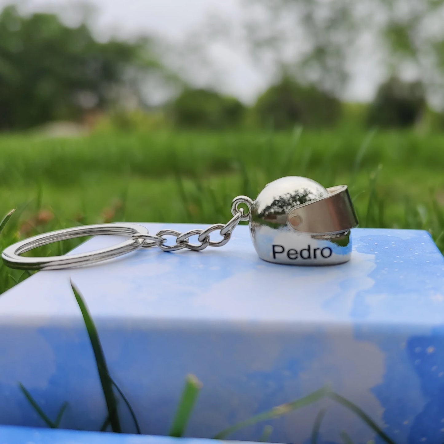 Personalized name motorcycle helmets keychain