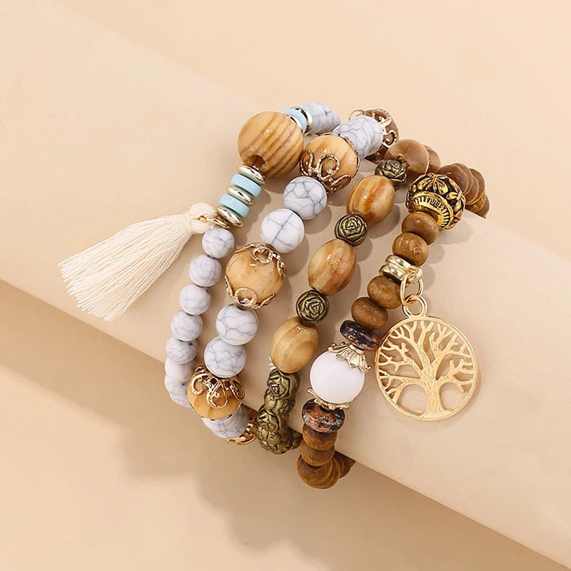 Cacildda Set Beaded & Wooden Bracelet 4pcs