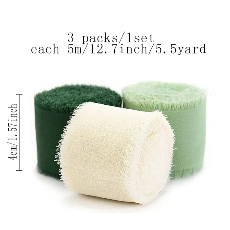 3 Rolls Handmade fringe chiffon silk ribbon