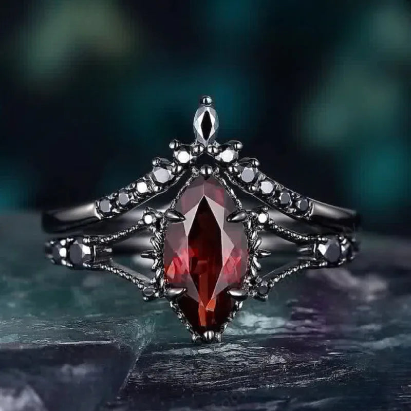 Rozina red black stone Oval ring