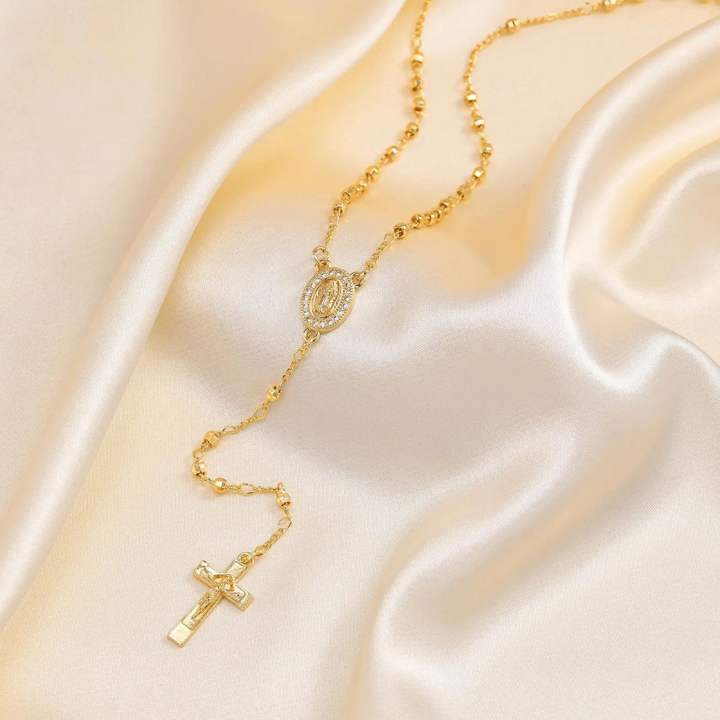 Virgin Mary Rosary & Cross of Jesus necklace