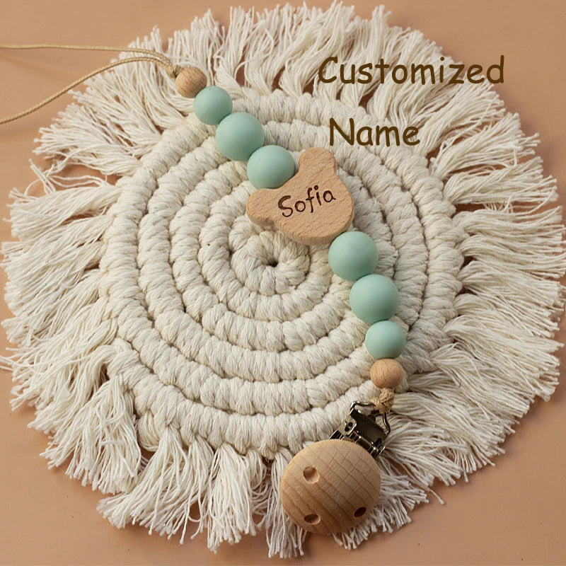 Custom name pacifier bead Silicone and Wooden dummy