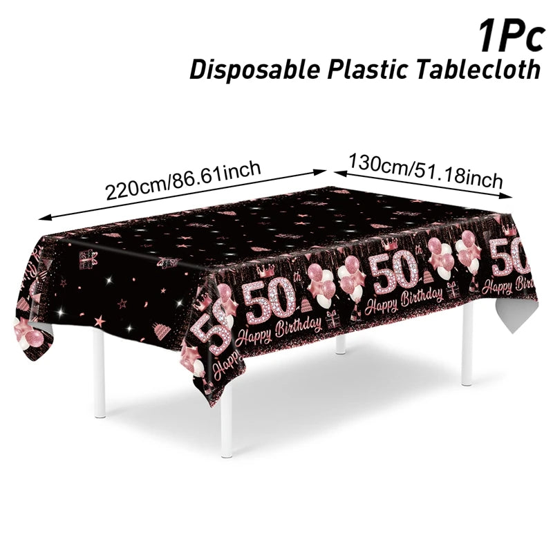Black Gold Birhtday TableCloth