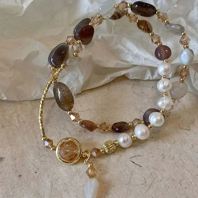 Double layered Crystal & Pearl beaded bracelet