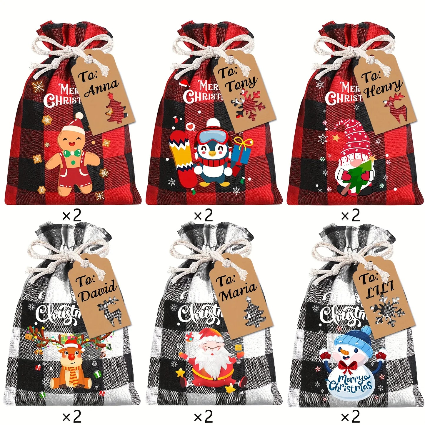 12/24pcs Xmas Burlap Gift Bags