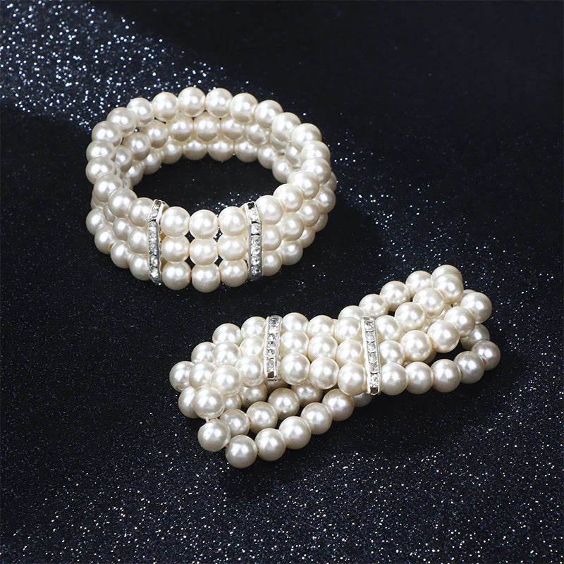 Bracelet simulated pearl multilayer beaded