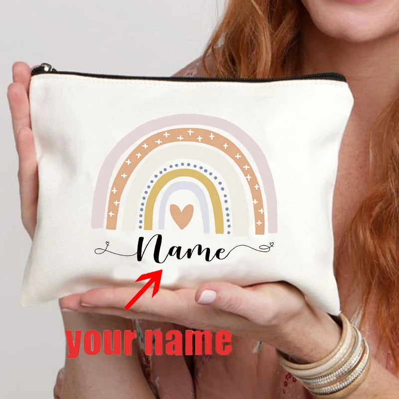Rainbow custom name makeup bag