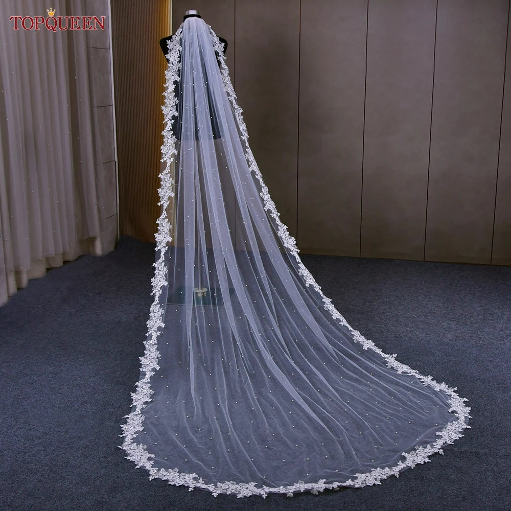 White ivory long veil 1 tier