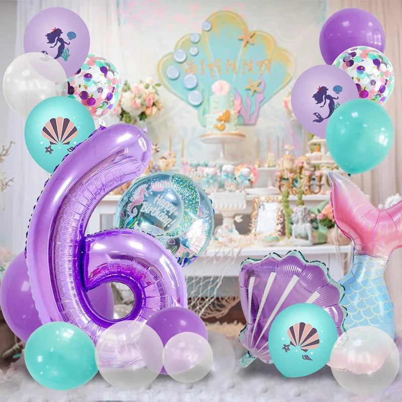 Mermaid Number Balloon Set – 0-9, Sequin & Foil