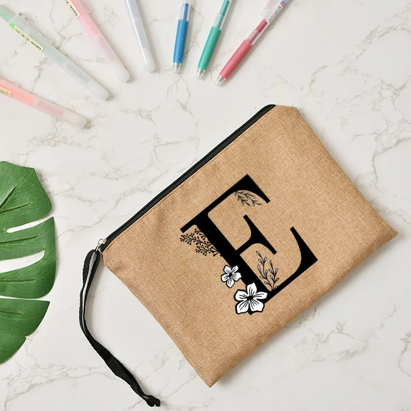 Letter print cosmetic linen makeup bag
