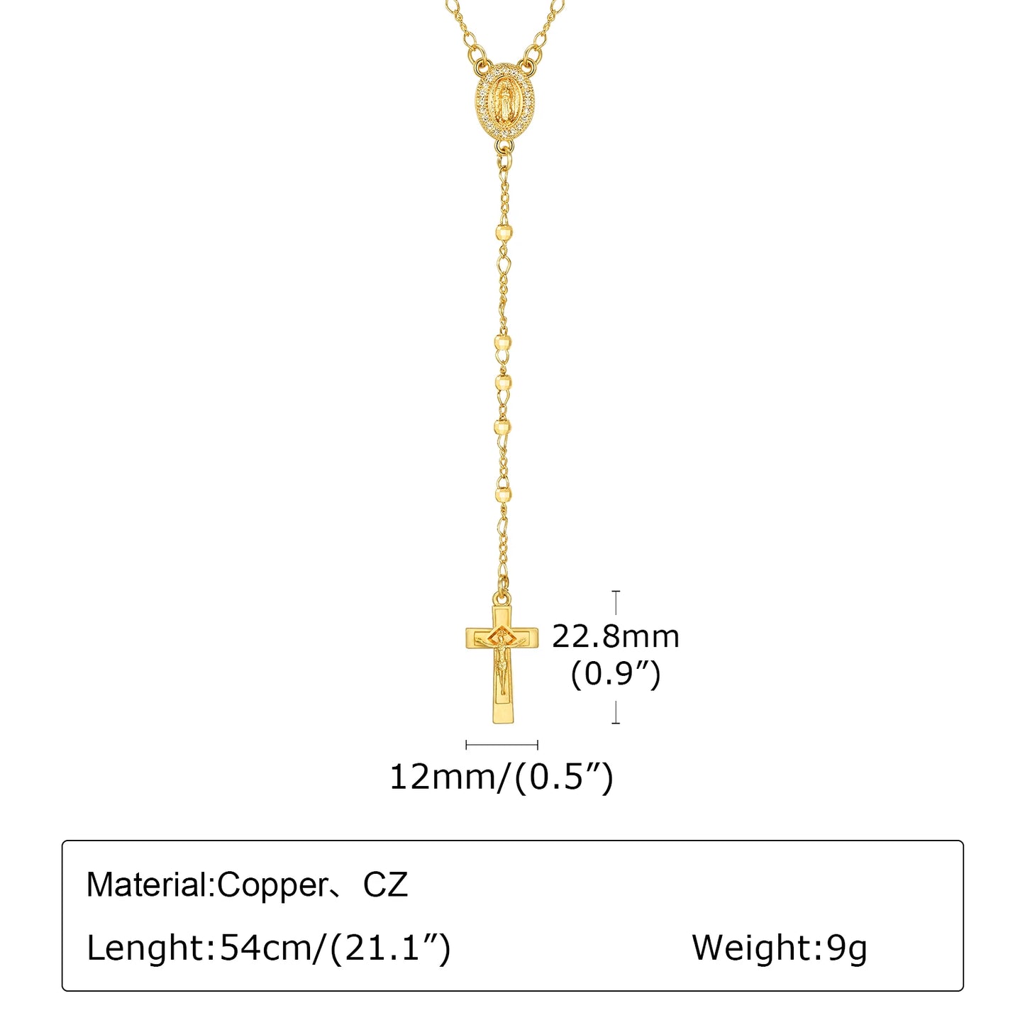 Virgin Mary Rosary & Cross of Jesus necklace