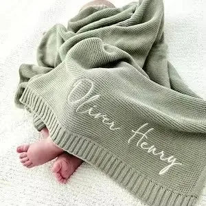 Personalized name Baby knitted blanket cotton 100x80cm custom