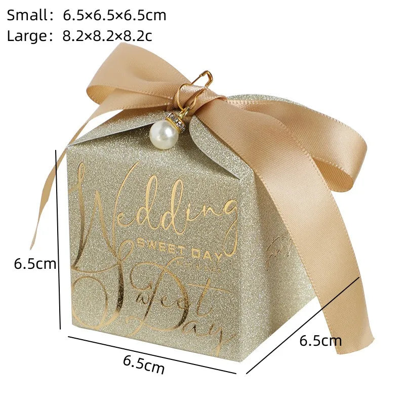 Wedding candy gift box with pearl ribbon