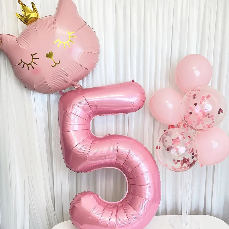 Pink crown cat foil balloon