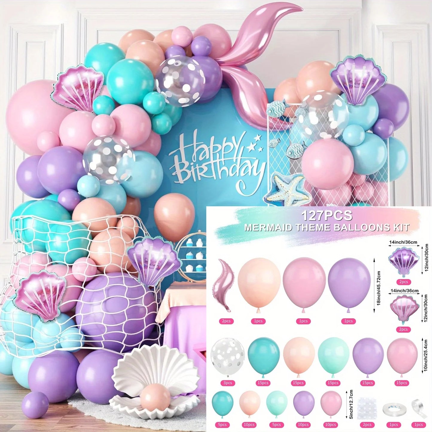 127pcs Mermaid Balloon Arch Set – Pink & Blue Party Decor