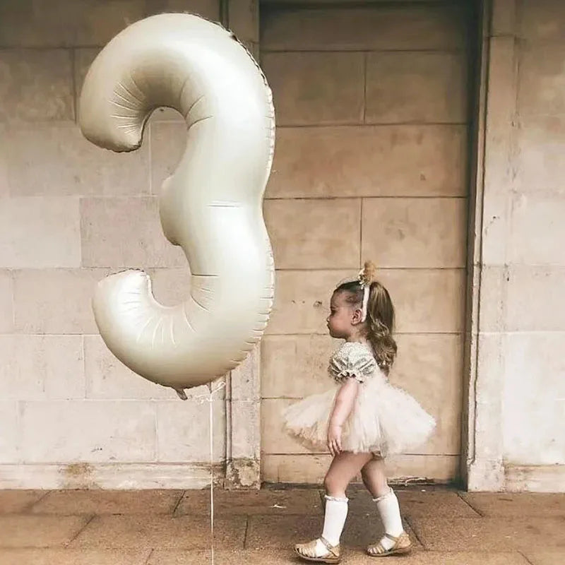 Cream color number with hearts foil Balloons 8pcs