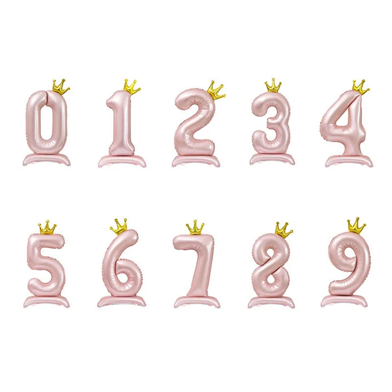32in Standing Crown Number Balloon – Blue/Pink