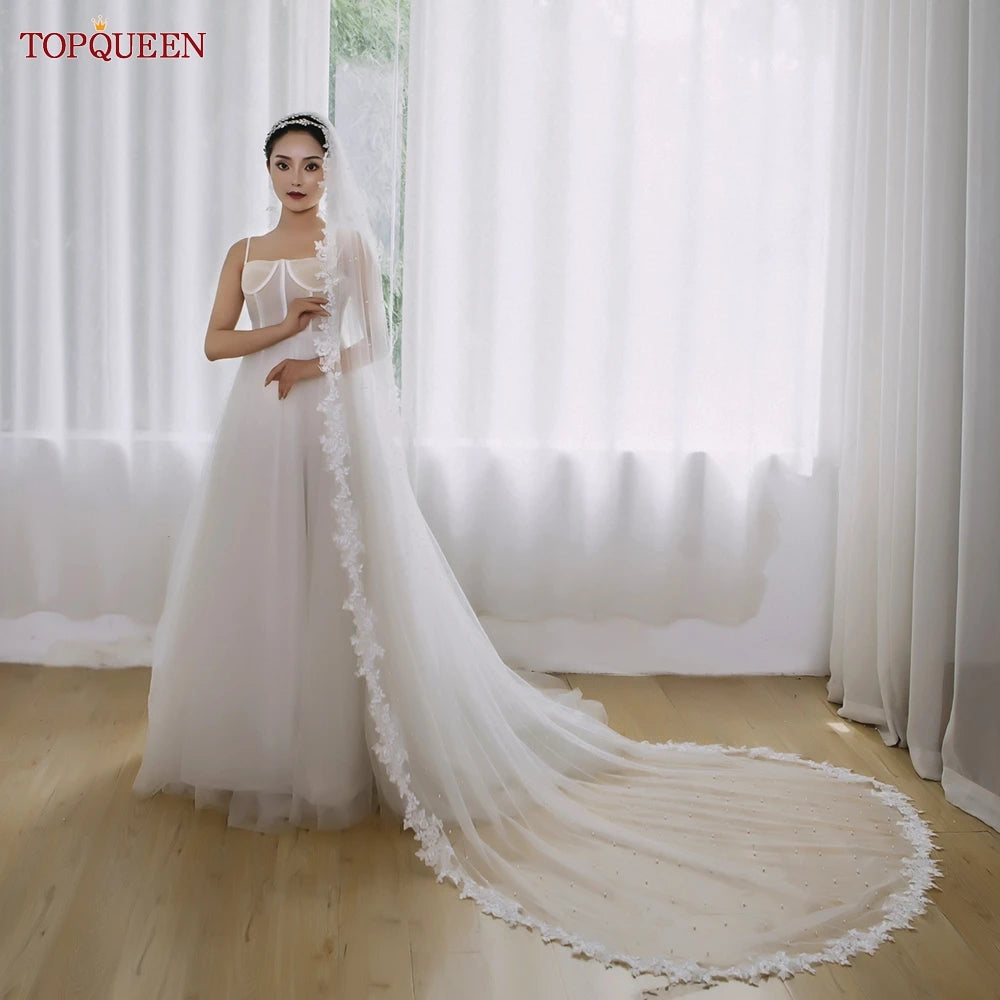 White ivory long veil 1 tier