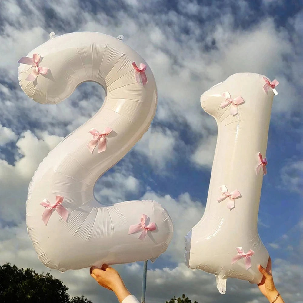Pink Bow balloons number