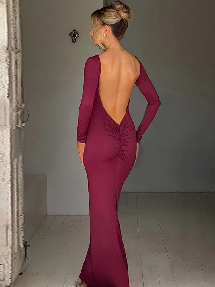 Alise Hugcitar Long Sleeve Backless Dress