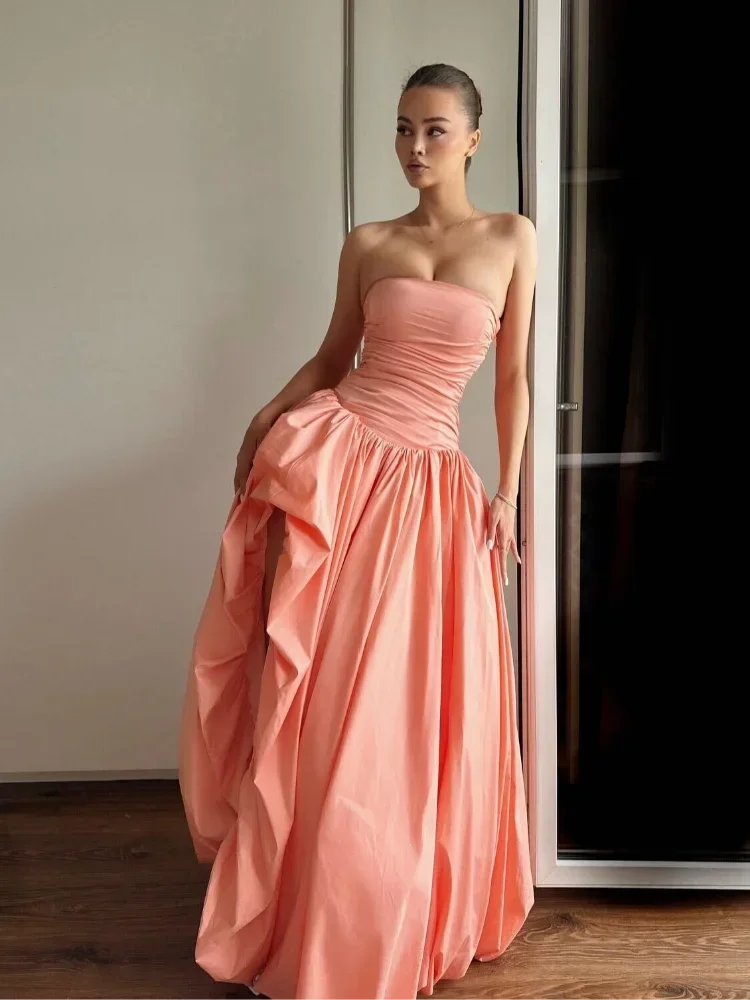 Zinna Pleated Split Strapless Dress