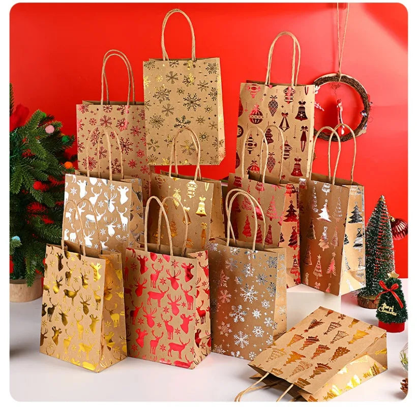 Gold Foil Christmas Gift Bags – 1/10pcs Cowhide Paper