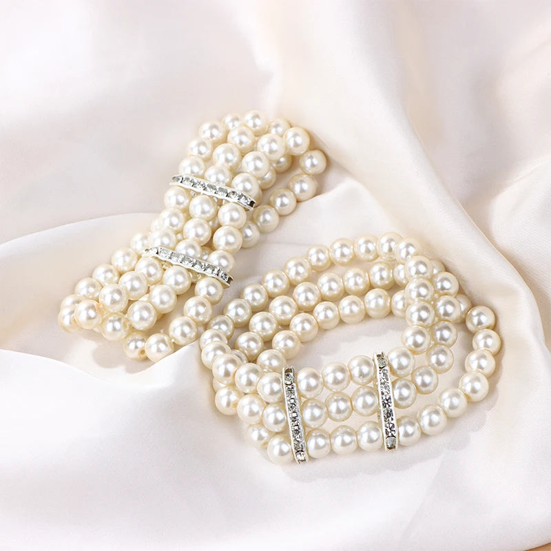 Bracelet simulated pearl multilayer beaded