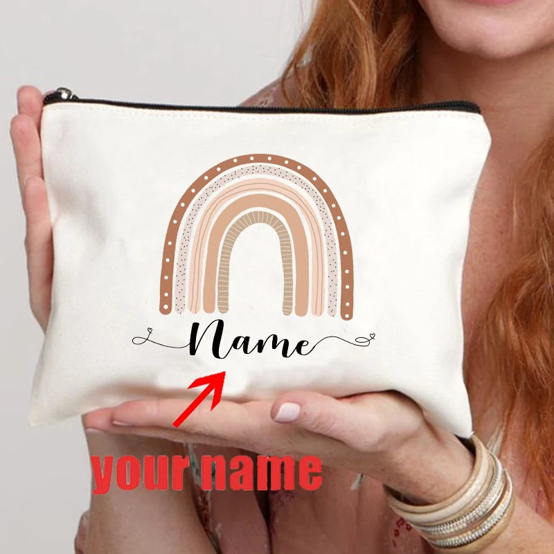 Rainbow custom name makeup bag