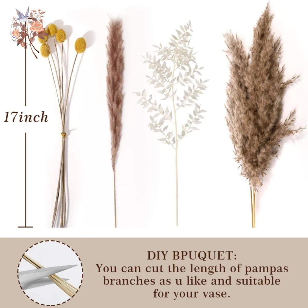 Natural Pampas Grass Dried Flower Bouquet