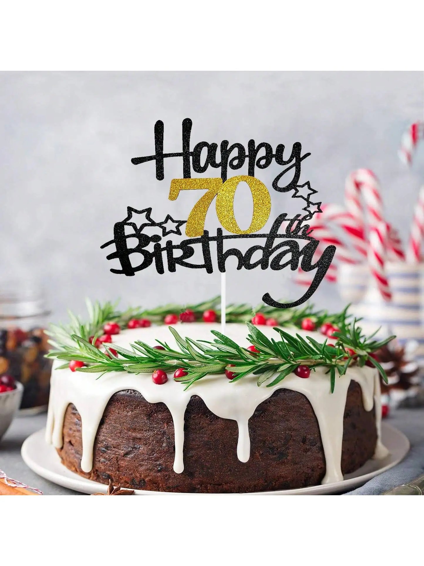 Black Gold Happy Birthday Cake Topper (Ages 10–60)