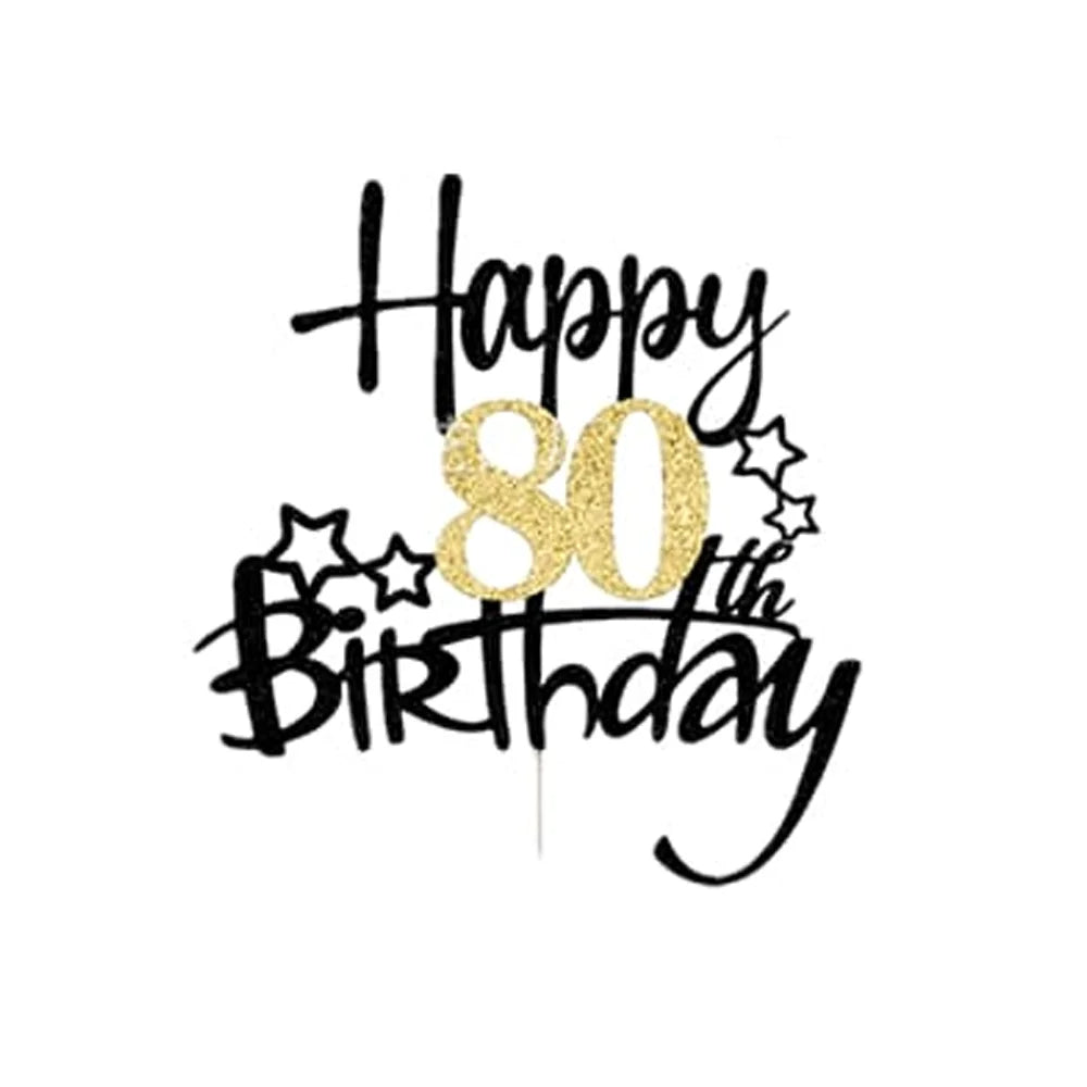 Black Gold Happy Birthday Cake Topper (Ages 10–60)