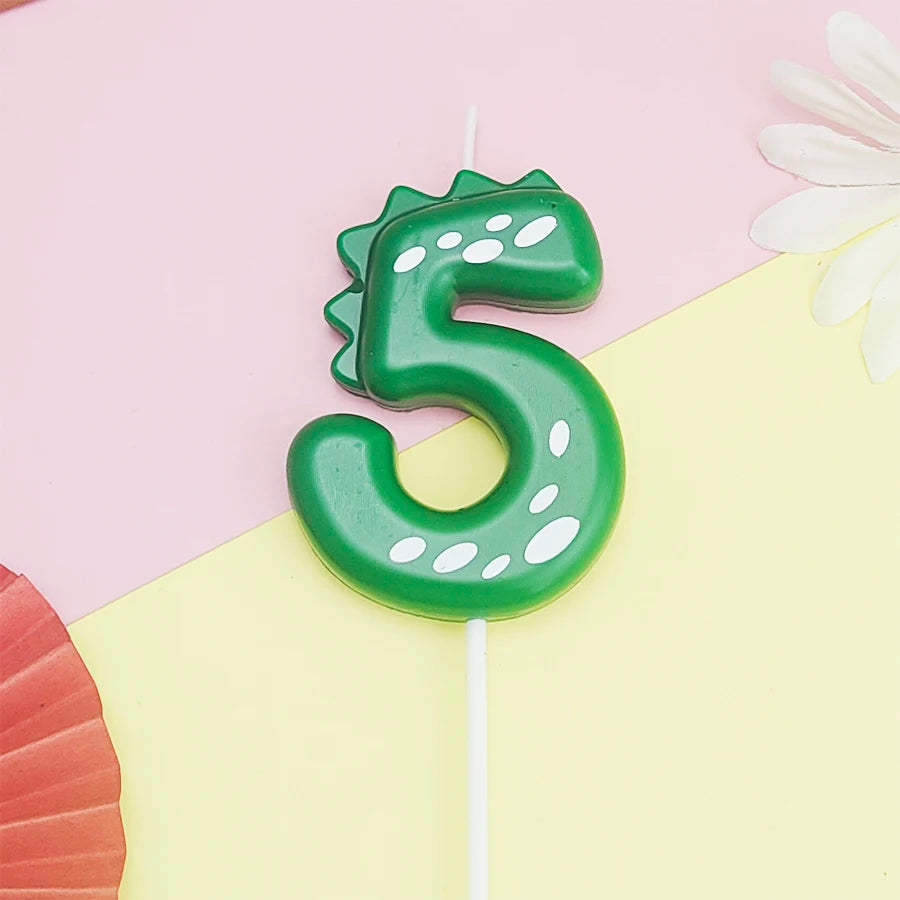 Green Dinosaur numbers 0-9 cake candle