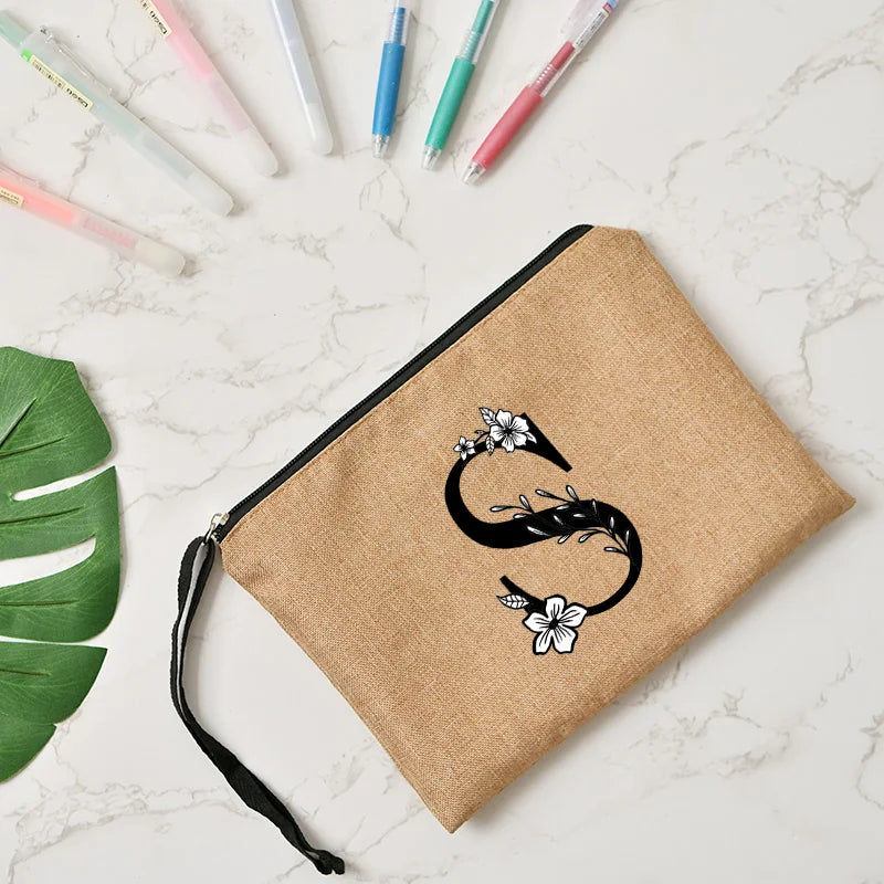 Letter print cosmetic linen makeup bag