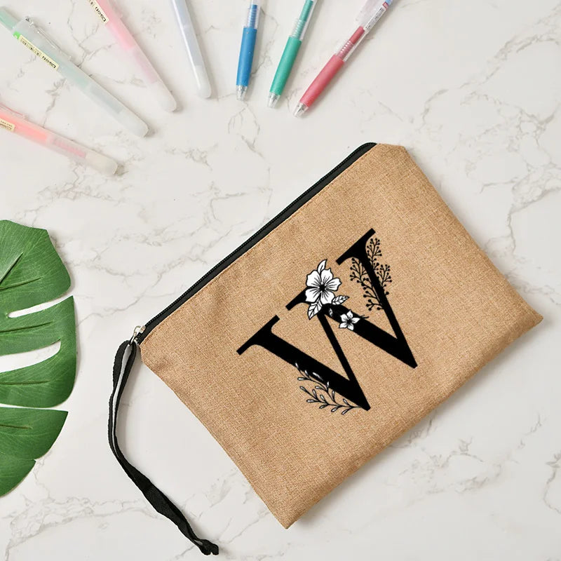 Letter print cosmetic linen makeup bag
