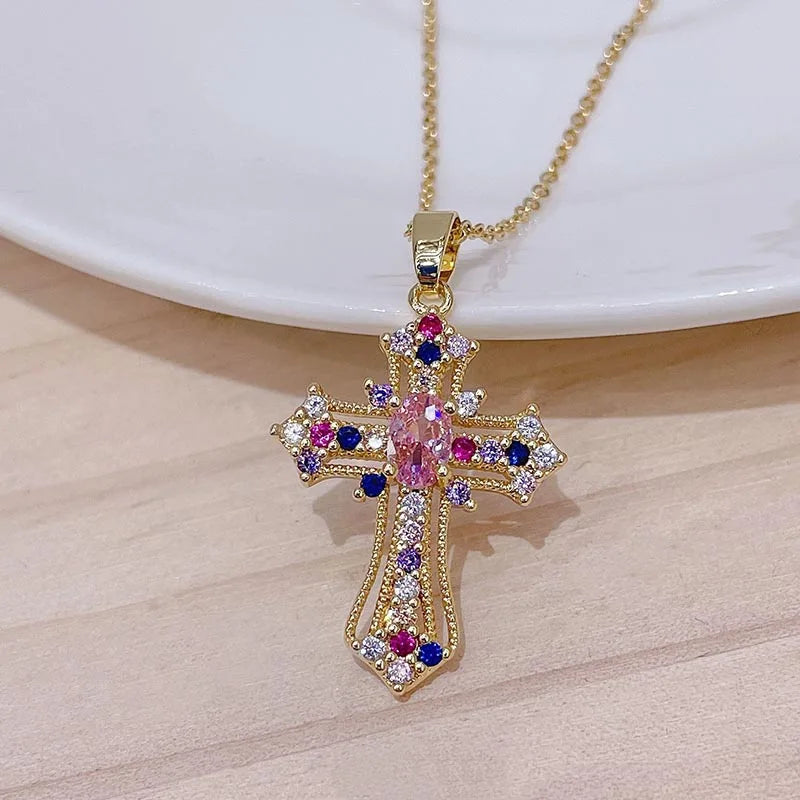 Cross pendant Zircon ston necklace