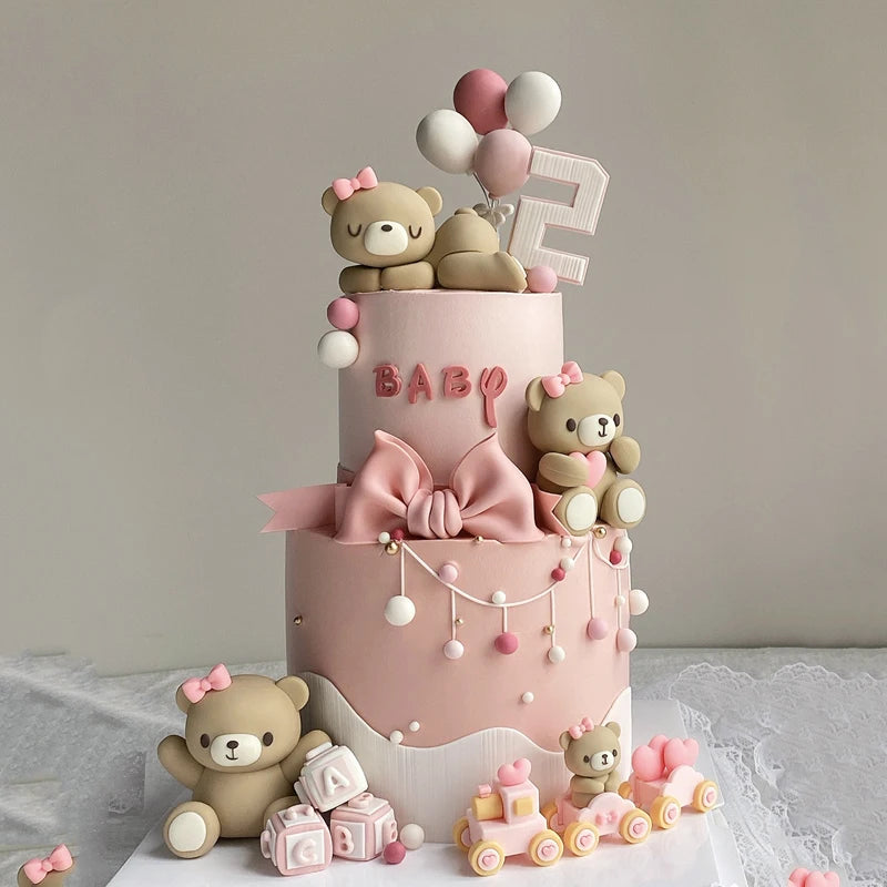 Pink Bbue Bear cake decorating