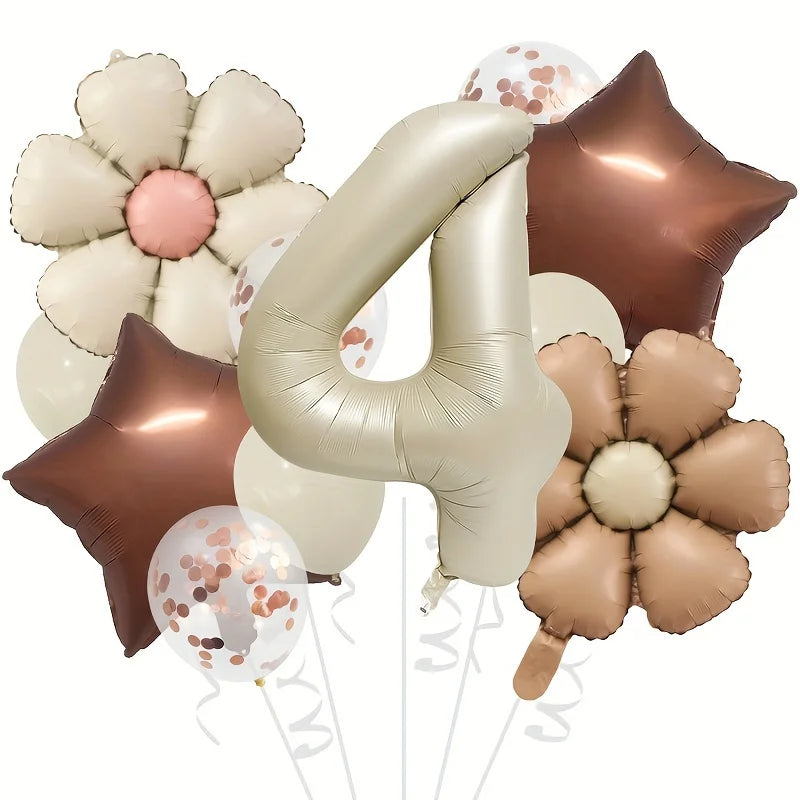 Cream & Brown stars balloons number 12pcs/set
