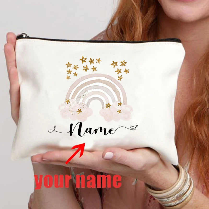 Rainbow custom name makeup bag