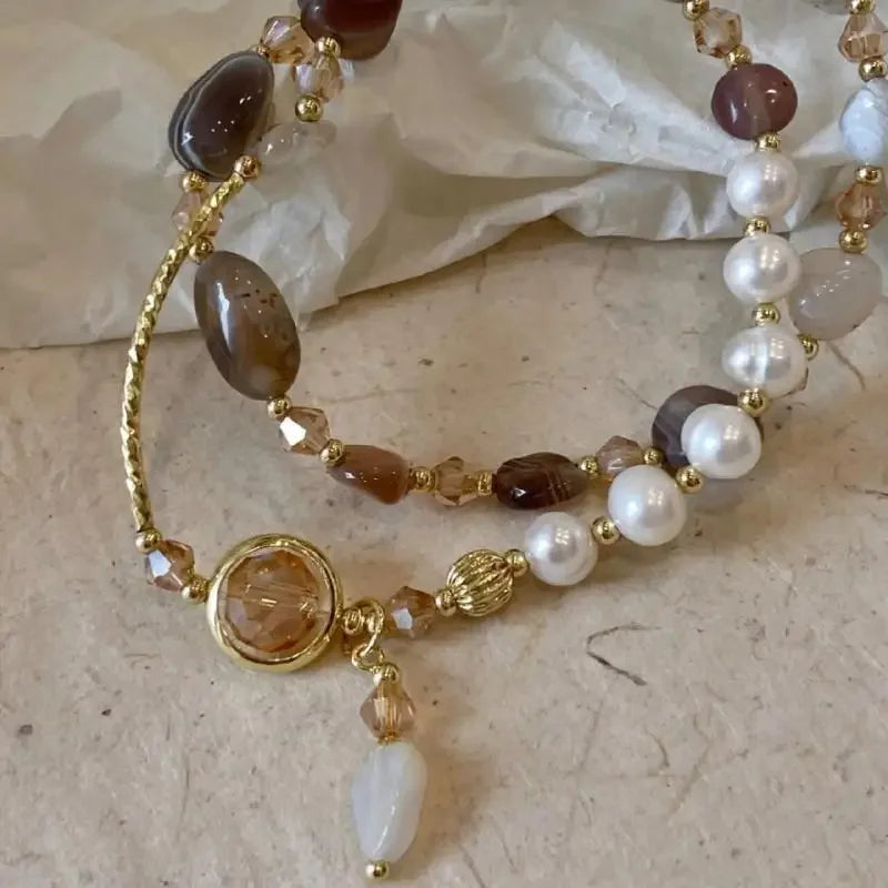 Double layered Crystal & Pearl beaded bracelet