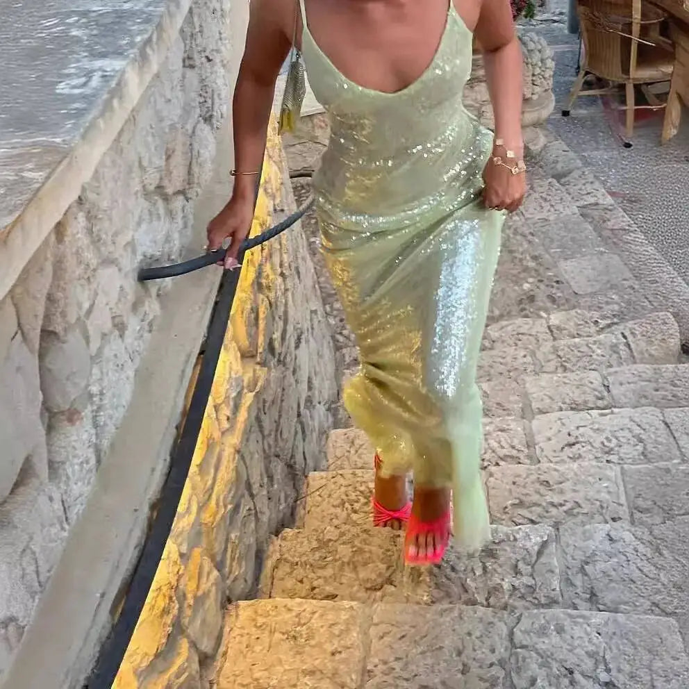 Zanna Glitter Backless Maxi Dress