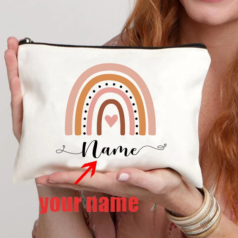 Rainbow custom name makeup bag