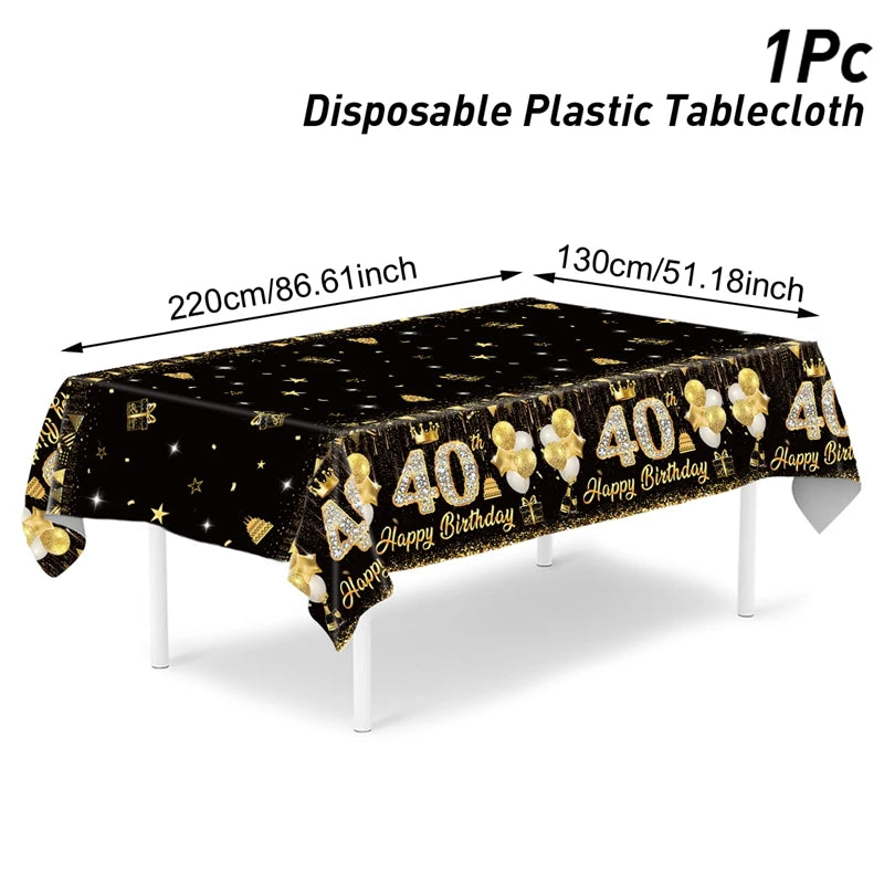 Black Gold Birhtday TableCloth