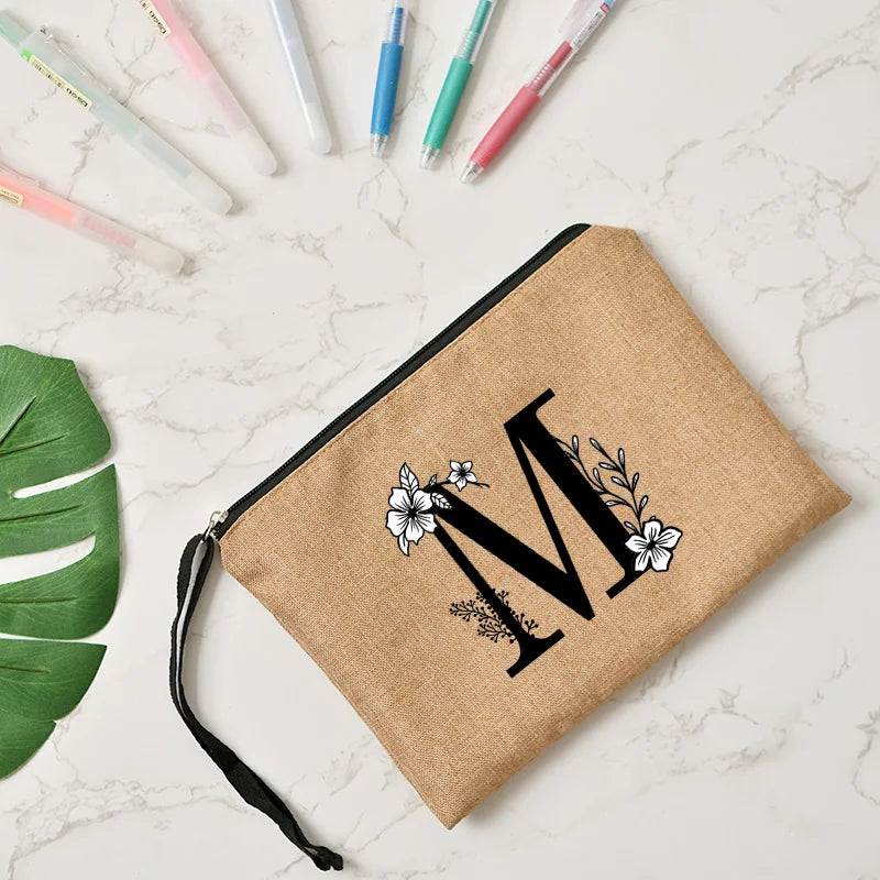Letter print cosmetic linen makeup bag