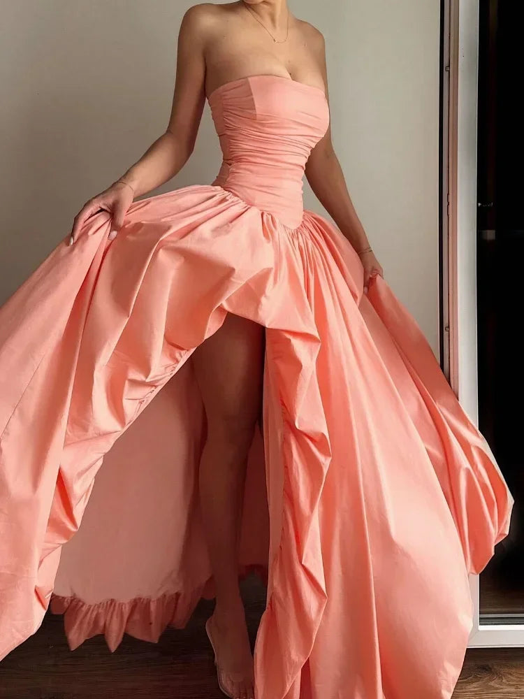Zinna Pleated Split Strapless Dress