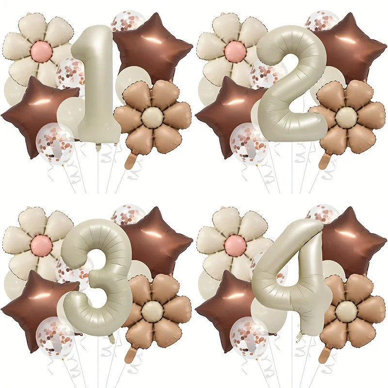 Cream & Brown stars balloons number 12pcs/set