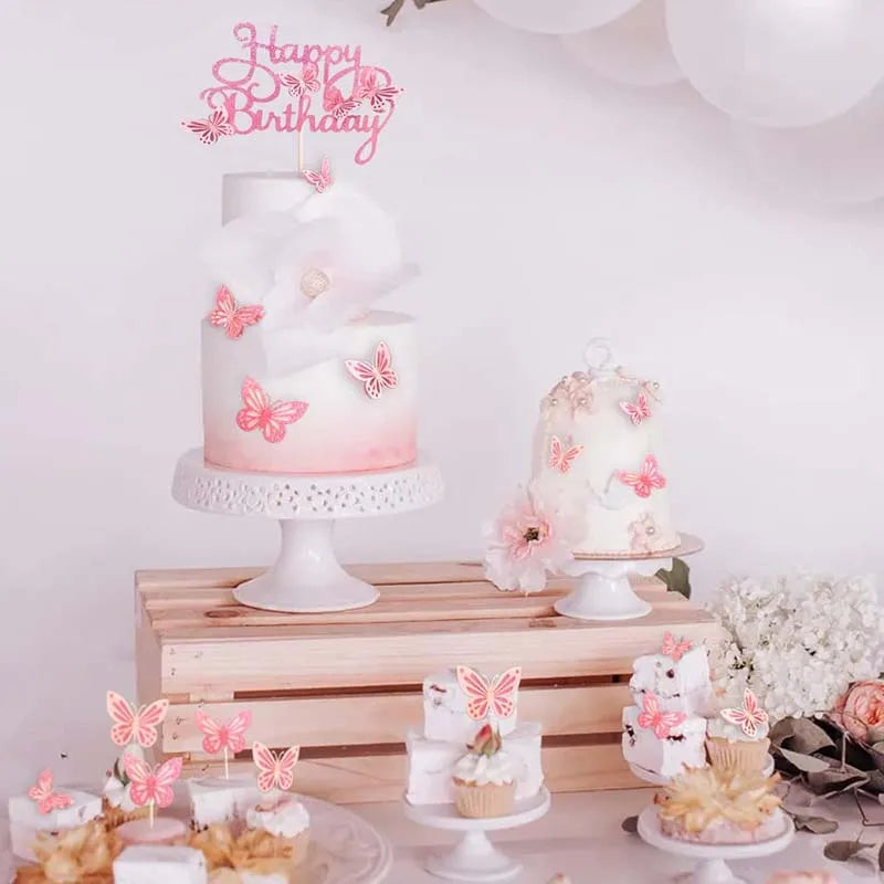 Pink Cake 3D decorations 13pcs