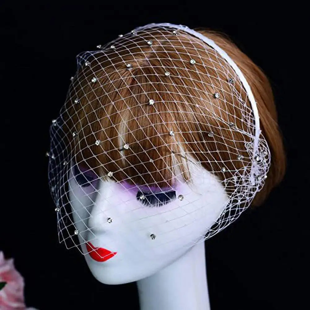 White headband veils Rhinestones hoop